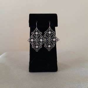 1:2 Price Marked Vintage Dangle Silver Tone Crystal Pierced Earrings